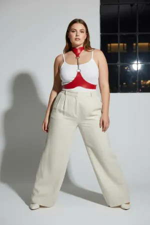 Plus Size Red Women's Belt Chain Detailed Leather Body Accessory - APFT1265