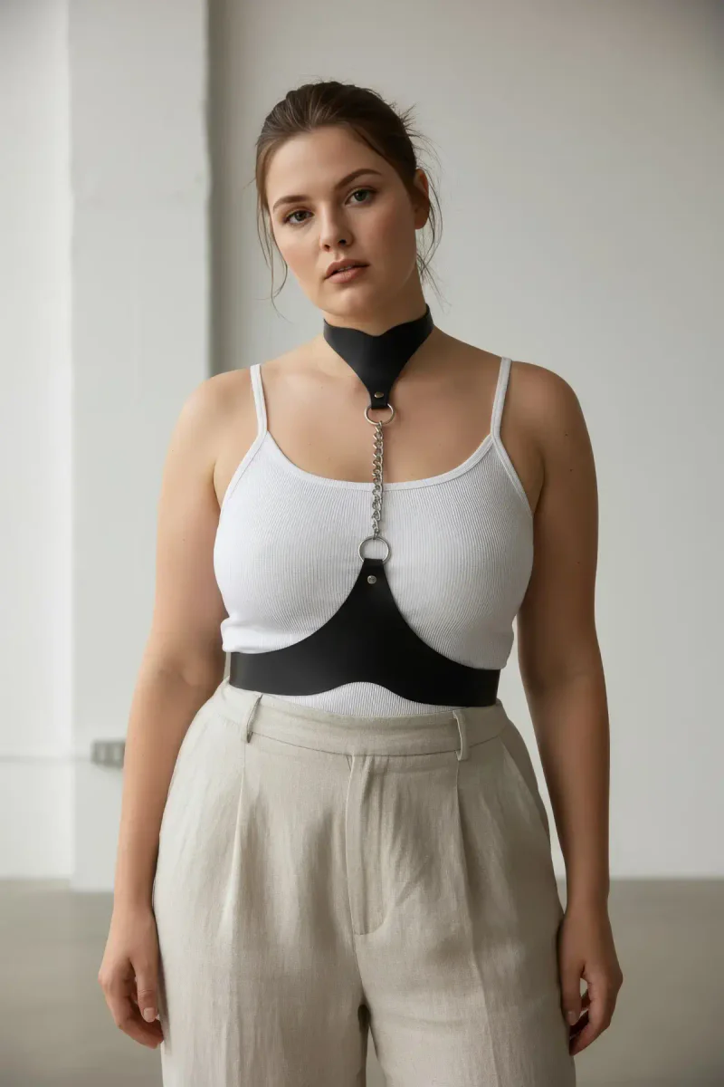 Plus size fashion accessory, black faux leather