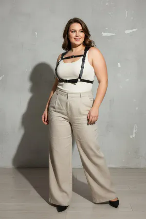 Plus Size Black Women's Belt Corset Style Leather Body Accessory - APFT1269