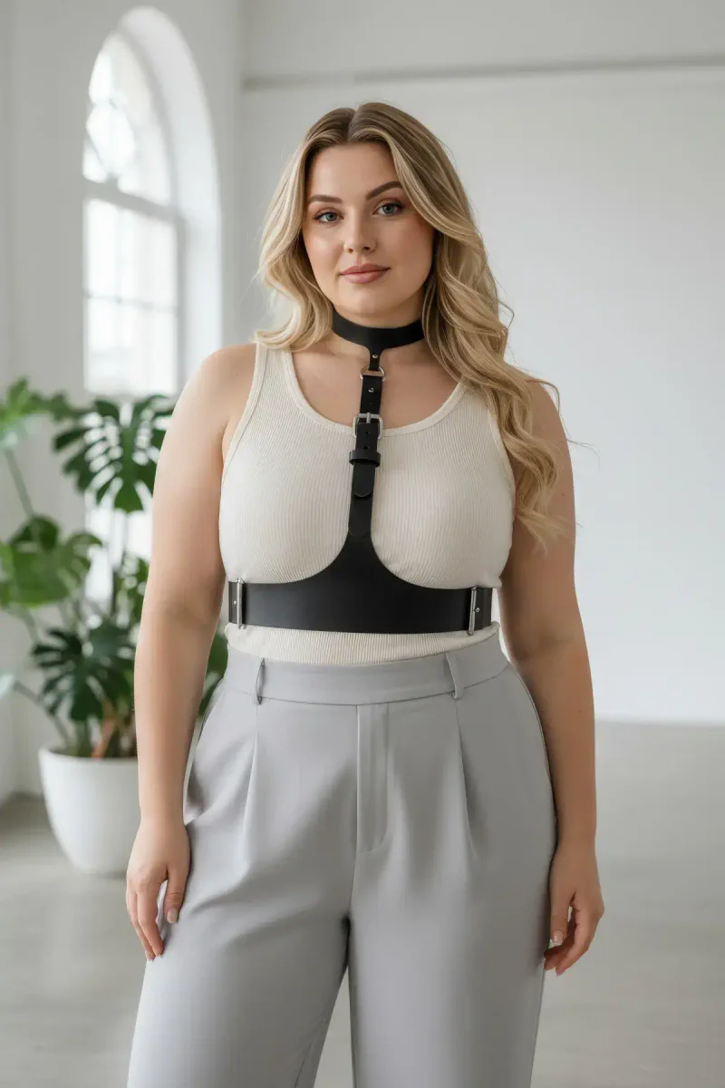 Faux Leather Underbust Harness Front