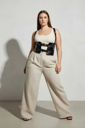 Plus Size Black Women's Belt Corset Look with Chain Detail - APFT1300