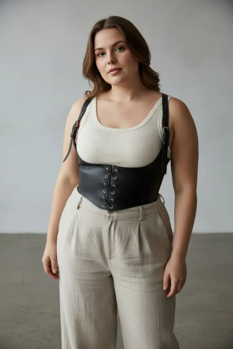 Black Faux Leather Underbust Cors