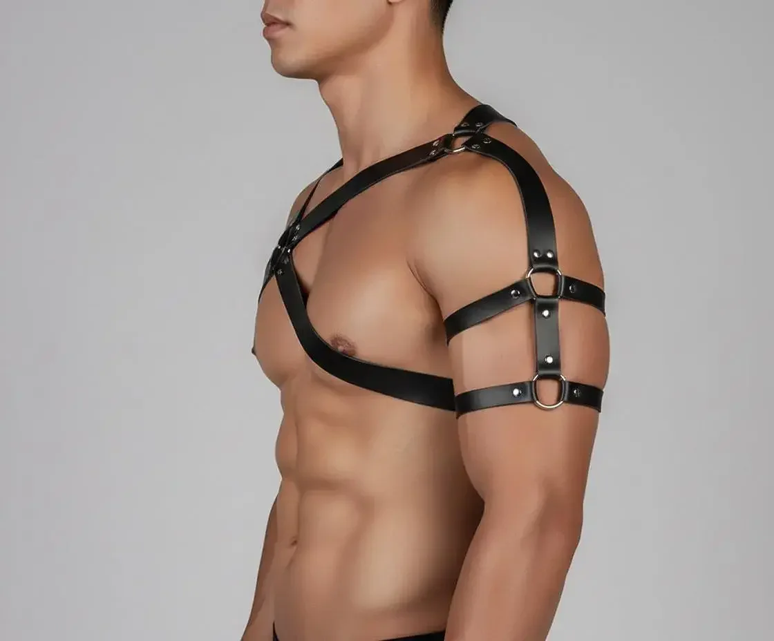 Black Vegan Leather Asymmetric Harness Side