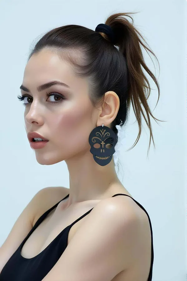Orecchini statement a magazzino all'ingrosso, Sugar Skull Earrings with Laser Cut Detailing