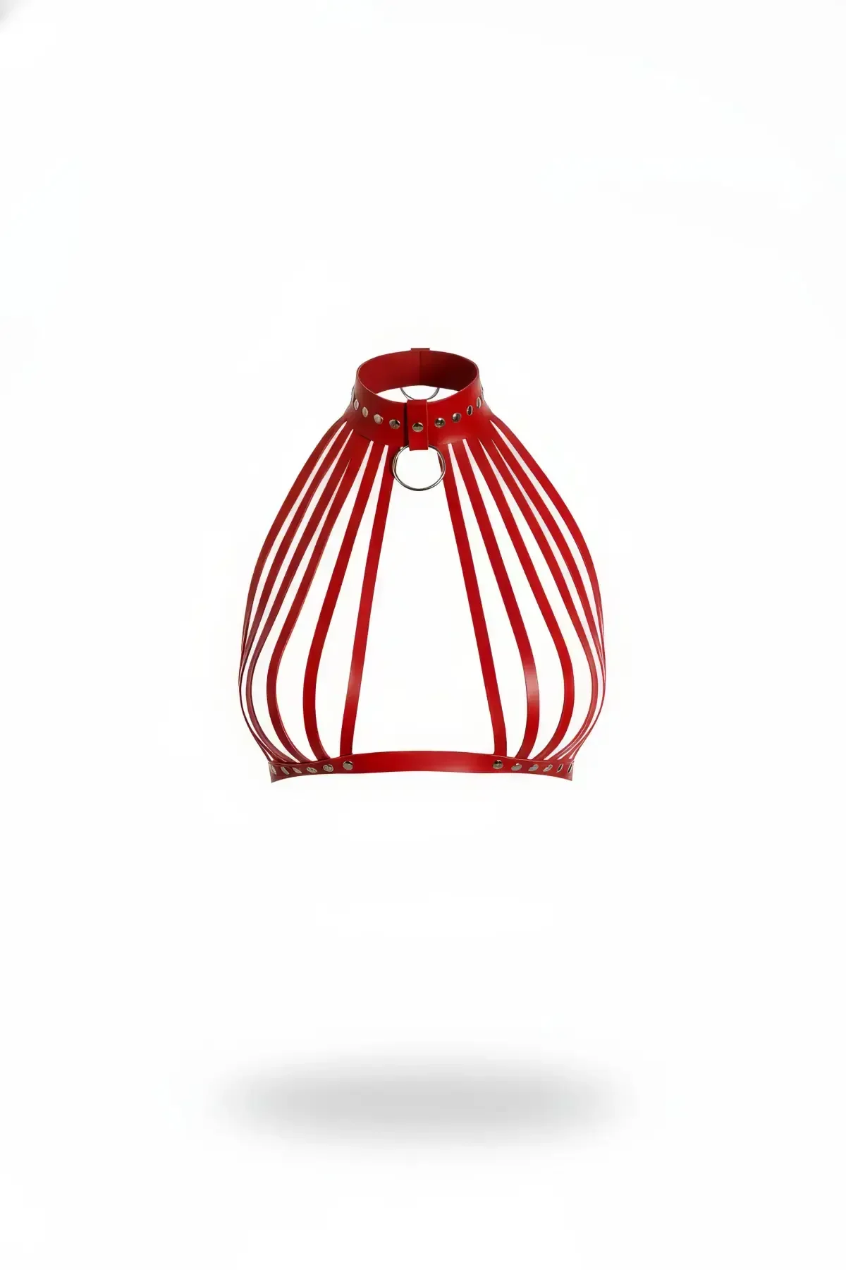 Red Faux Leather High Neck Cage Chest Harness
