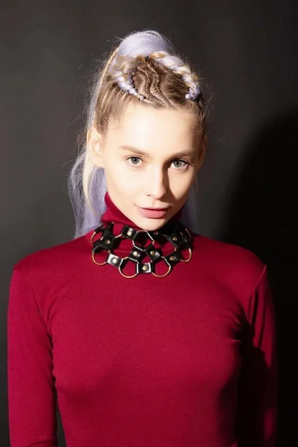 Чокер из экокожи со склада, опт, Hexagonal Chain Choker with Faux Leather Straps