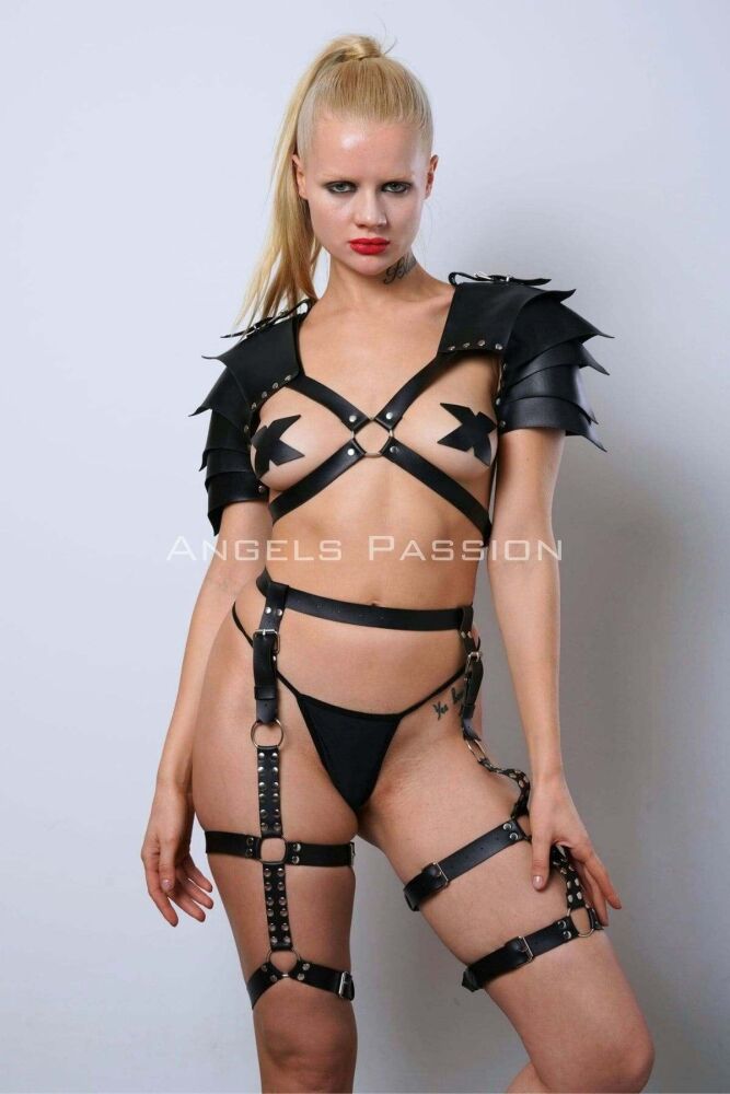 Women's Gladiator Cosplay Costume, Leather Garter Harness Suit - PNT1345 - 1