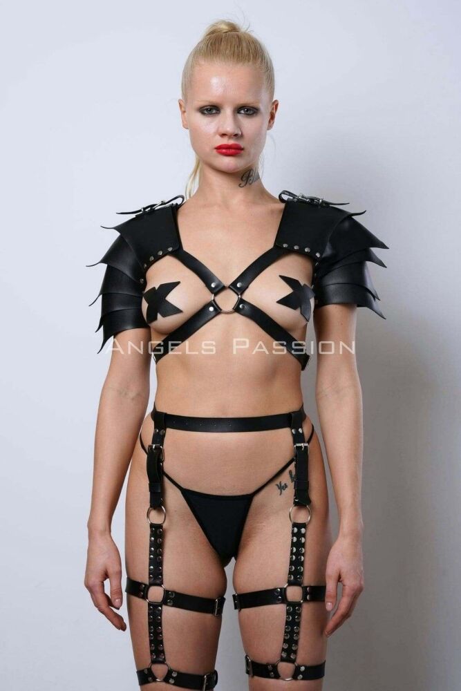 Women's Gladiator Cosplay Costume, Leather Garter Harness Suit - PNT1345 - 5