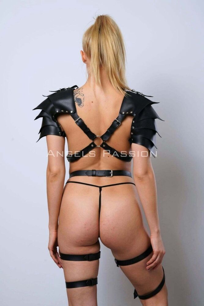 Women's Gladiator Cosplay Costume, Leather Garter Harness Suit - PNT1345 - 6