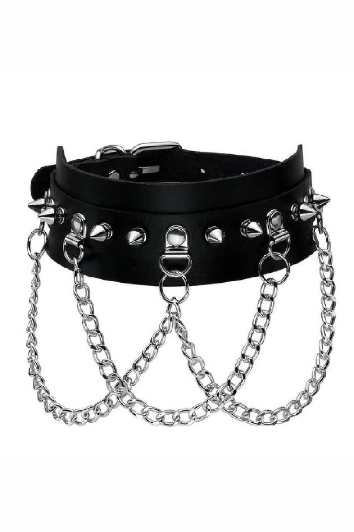 100234.jpg Leather Studded Collar - Adjustable Punk Style Black & Red Choker Accessory - Image 1