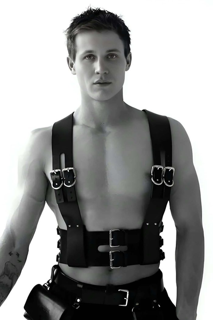 Leather Men's Harness - Adjustable Fantasy Leather Clothing With Comfortable Cuffs - Image 1