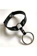 Adjustable Leather Choker - Ring Detailed Collar in Black & Red, Sizes S to 5XL