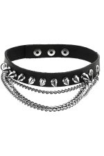 Leather Choker – Studded Collar with Chain, Adjustable Size Punk Style Necklace - Image 3