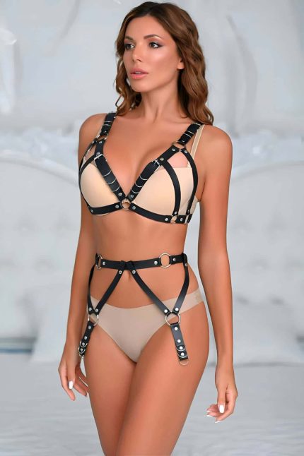 Leather Women's Underwear – Sexy Leather Garter Set with Adjustable Belt