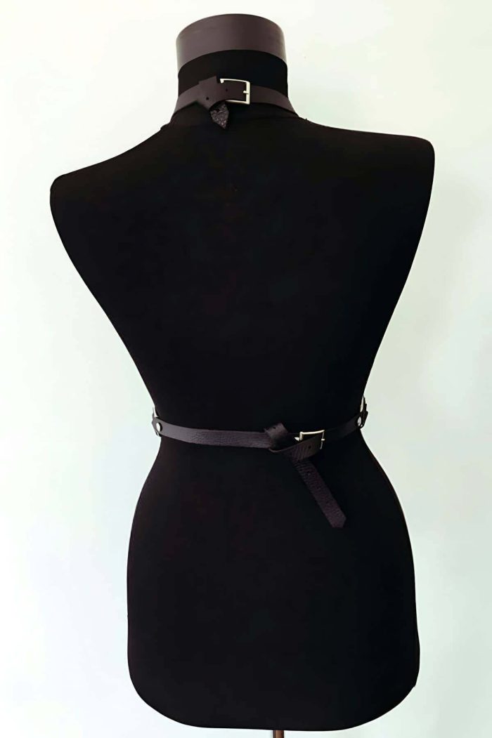 Leather Bondage Harness - Adjustable Black & Red Erotic Leather Harness Sizes S-5XL - Image 1