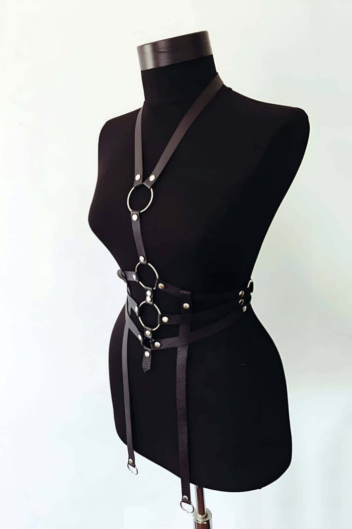 Leather Bondage Harness - Adjustable Black & Red Erotic Leather Harness Sizes S-5XL - Image 3