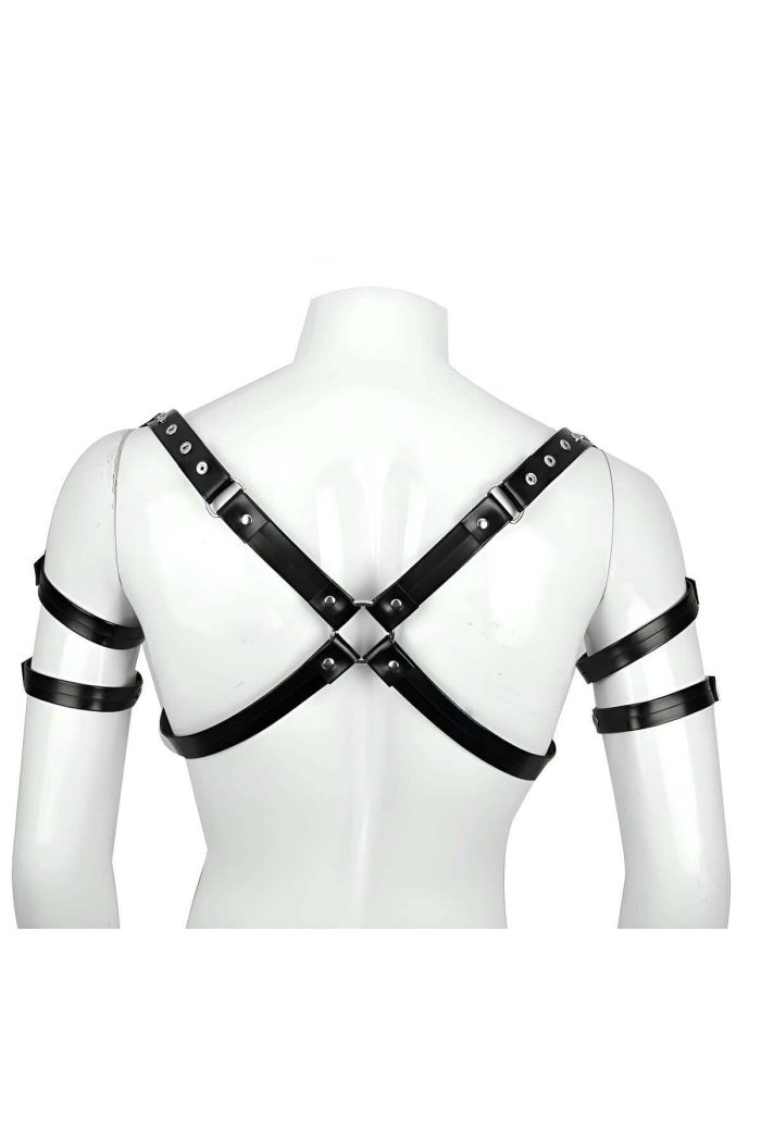 Leather Men's Harness – Adjustable Shoulder Strap Harness with Arm Detail for Clubwear - Image 2