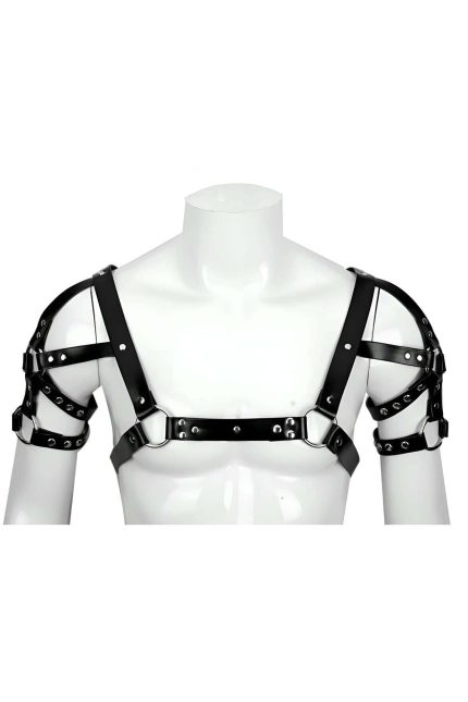 Leather Men's Harness – Adjustable Shoulder Strap Harness with Arm Detail for Clubwear
