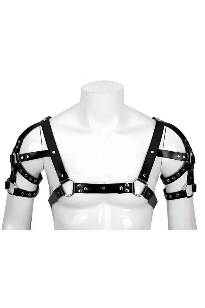 Leather Men's Harness – Adjustable Shoulder Strap Harness with Arm Detail for Clubwear - Image 1
