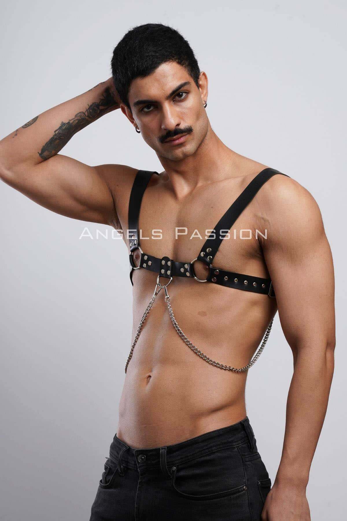 Angels Passion - 6 Chain Chest Harness - Men's Shirt Belt | Adjustable Leather Strap for Partywear - Image 6