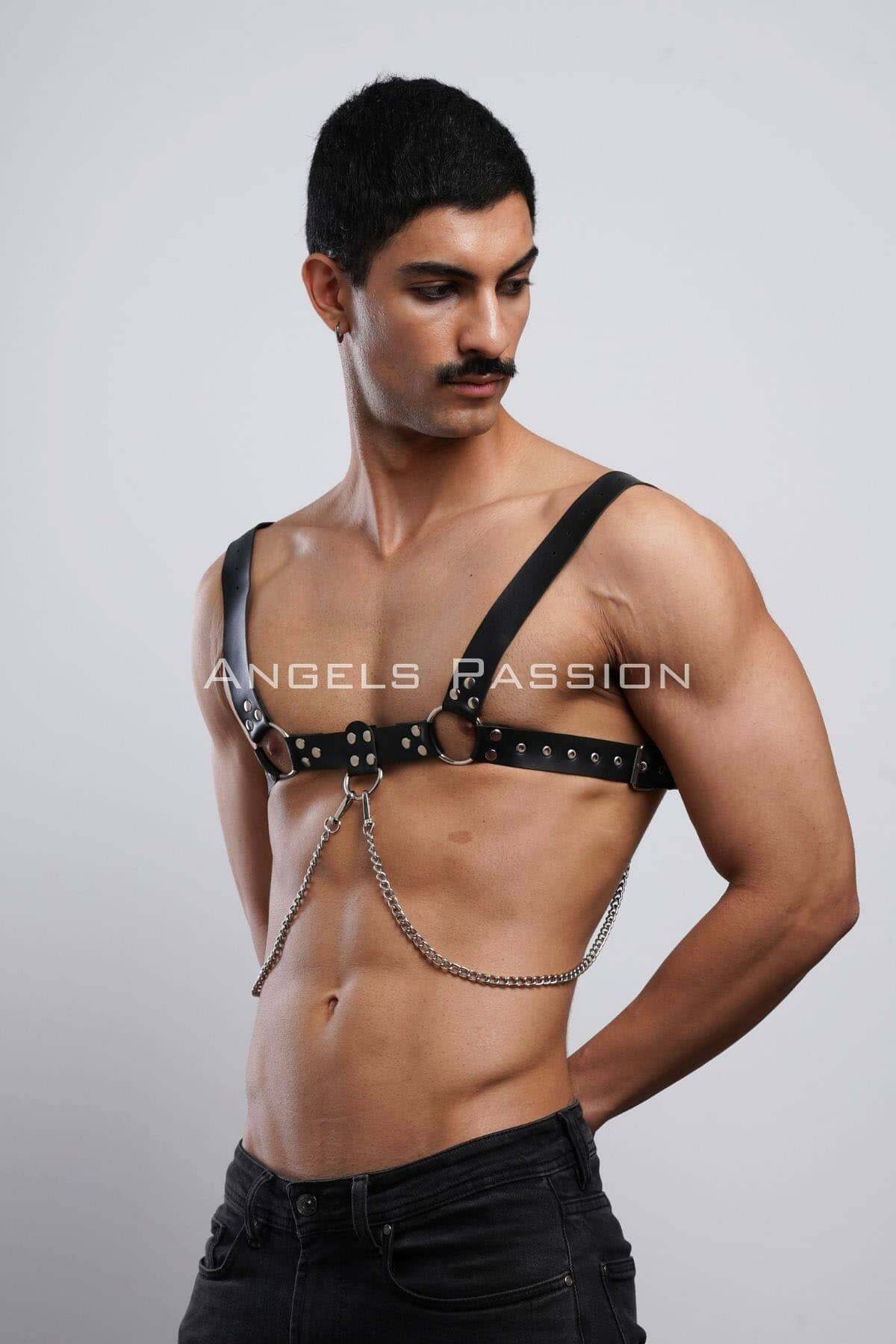 Angels Passion - 4 Chain Chest Harness - Men's Shirt Belt | Adjustable Leather Strap for Partywear - Image 3