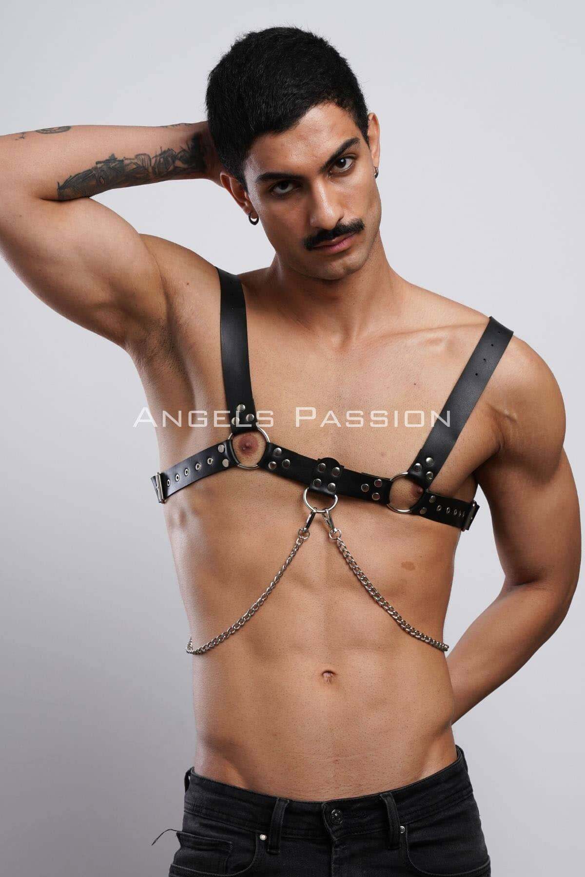 Angels Passion - 5 Chain Chest Harness - Men's Shirt Belt | Adjustable Leather Strap for Partywear - Image 1