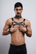 Men's Chest Harness – Adjustable Black & Red Gay Fantasy Wear With Sizes S-5XL - Image 3