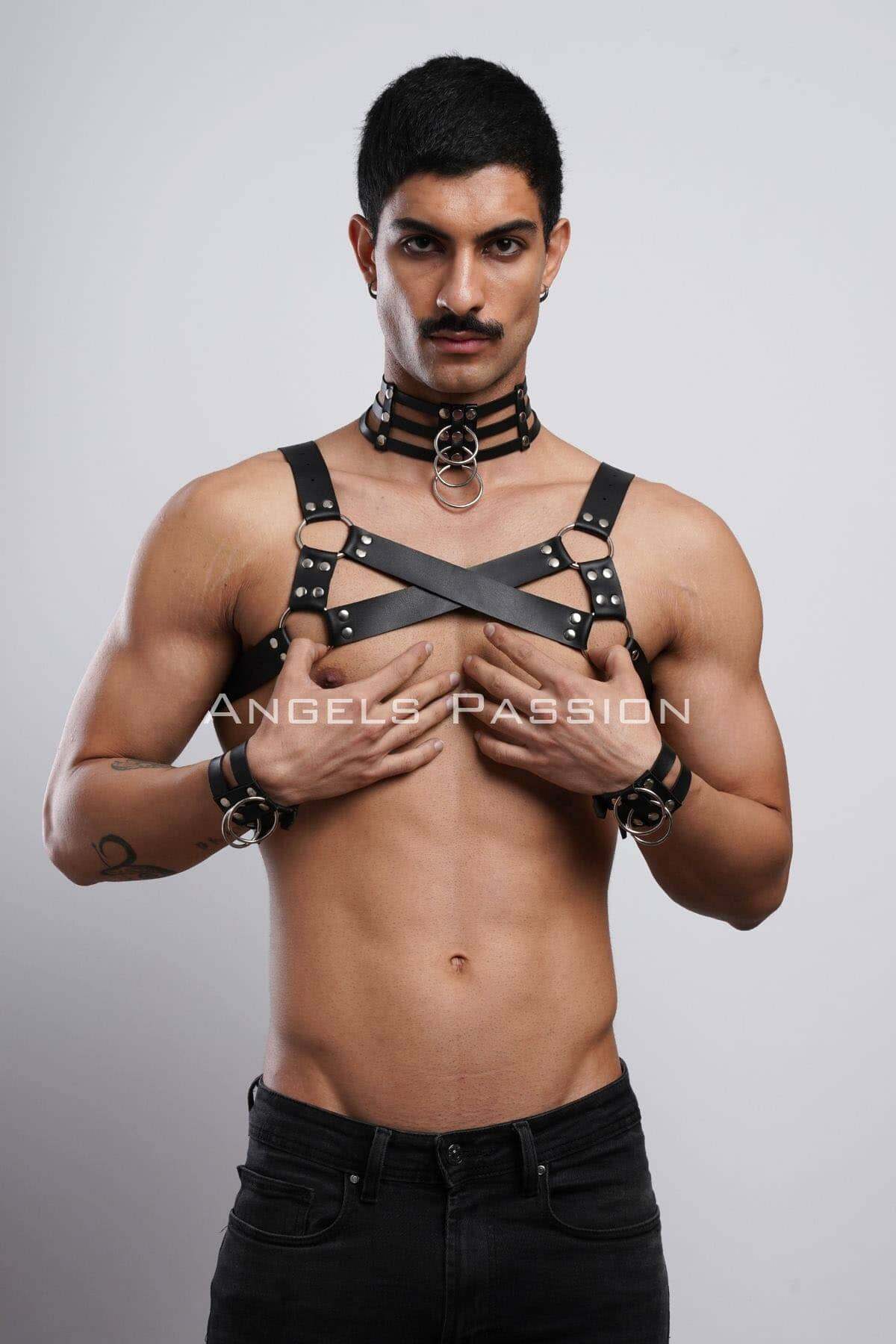 Angels Passion - 3 Men's Chest Harness – Adjustable Black & Red Gay Fantasy Wear With Sizes S-5XL - Image 3
