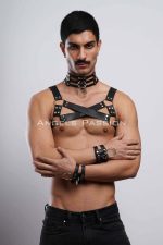 Men's Chest Harness – Adjustable Black & Red Gay Fantasy Wear With Sizes S-5XL