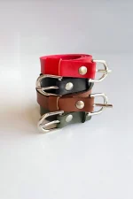 4-Piece Belt Set, Black - Red - Khaki and Tan Belt (Silver Accessory) - Image 2