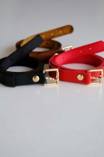 Square Buckle Detailed 3-Piece Belt Set | Black - Red and Tan Belt (Gold Accessory) - Image 3