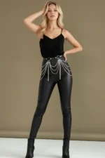 Leather Belt With Chain - Adjustable Stylish Dress Accessory, Plus Size Options - Image 2